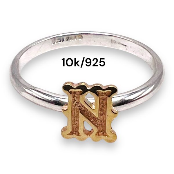 Ring With Initial "N" 10k Gold Letter | Sterling Silver - Image 6