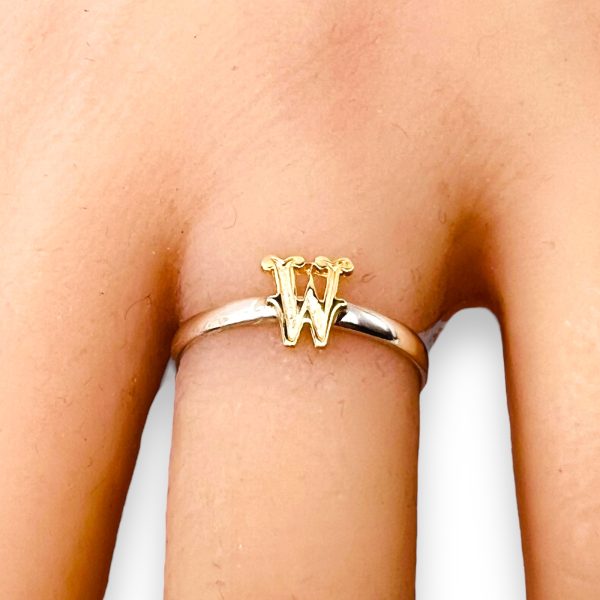 Initial Ring "W" 10k Gold Letter, sz 5.75 | 1.5mm Band - Image 7