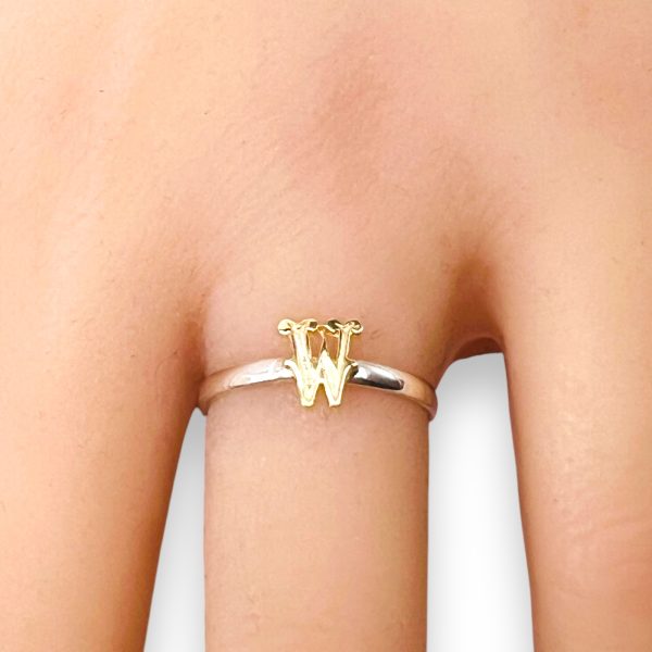 Initial Ring "W" 10k Gold Letter, sz 5.75 | 1.5mm Band - Image 12