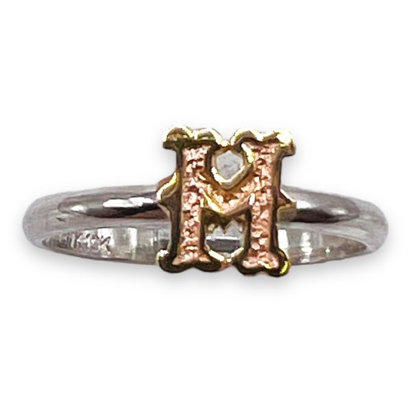 Initial Ring "M" 10k Gold Letter, Size 6 | 1.5mm Silver Band