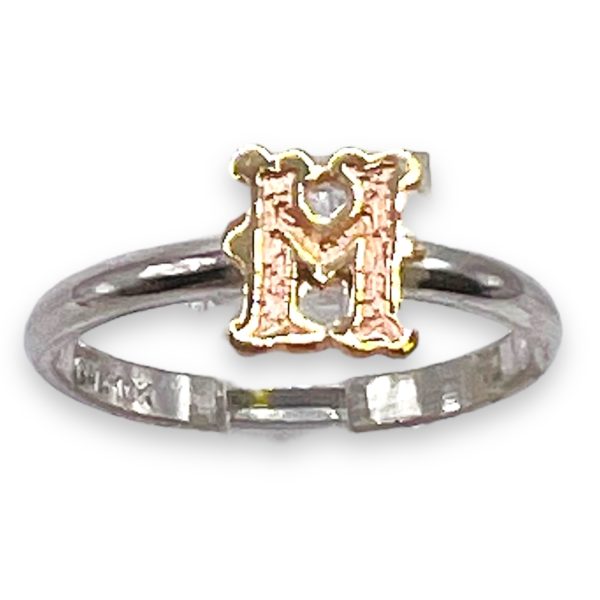 Initial Ring "M" 10k Gold Letter, Size 6 | 1.5mm Silver Band - Image 3