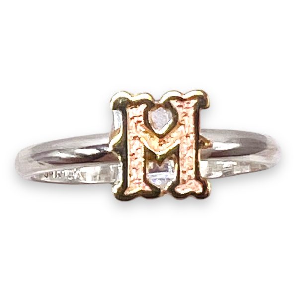 Initial Ring "M" 10k Gold Letter, Size 6 | 1.5mm Silver Band - Image 7