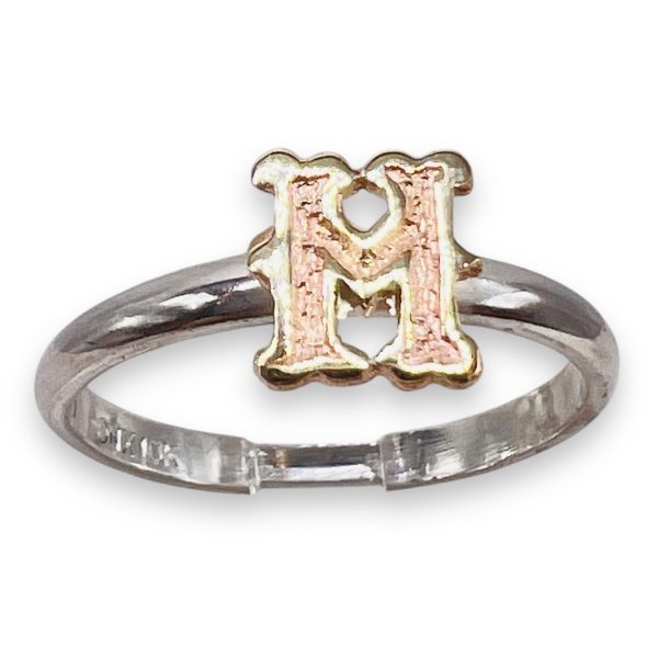 Initial Ring "M" 10k Gold Letter, Size 6 | 1.5mm Silver Band - Image 8