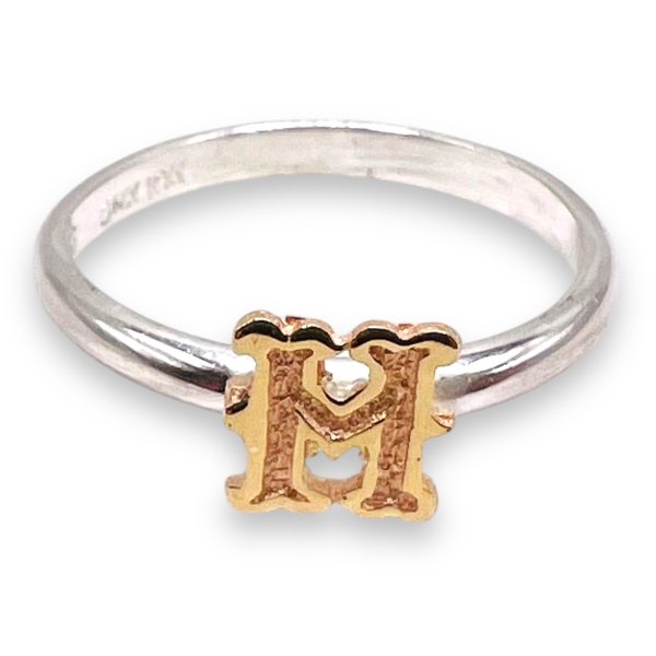 Initial Ring "M" 10k Gold Letter, Size 6 | 1.5mm Silver Band - Image 9