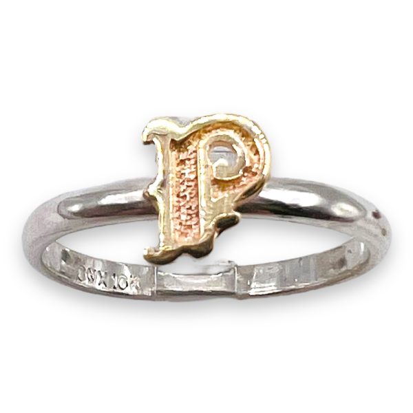 Ring With Letter "P" 10k Gold Initial, Size 6.25 | Silver