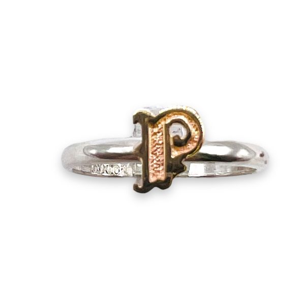 Ring With Letter "P" 10k Gold Initial, Size 6.25 | Silver - Image 2