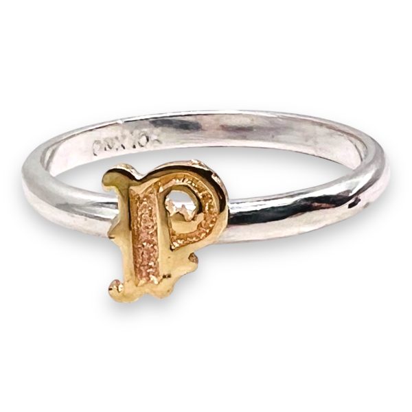 Ring With Letter "P" 10k Gold Initial, Size 6.25 | Silver - Image 11