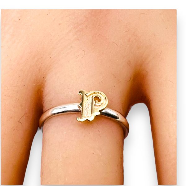 Ring With Letter "P" 10k Gold Initial, Size 6.25 | Silver - Image 9