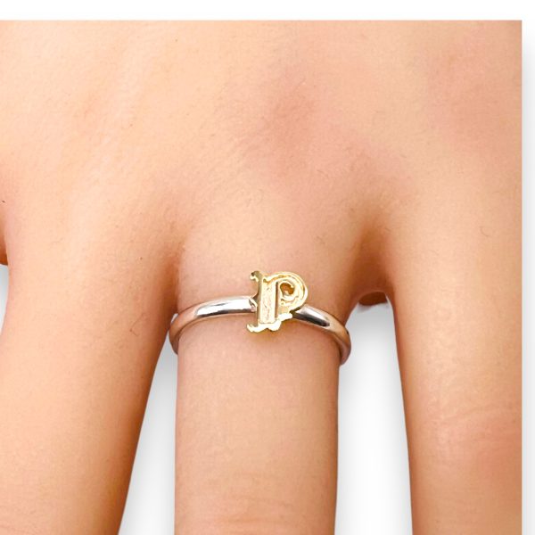 Ring With Letter "P" 10k Gold Initial, Size 6.25 | Silver - Image 12