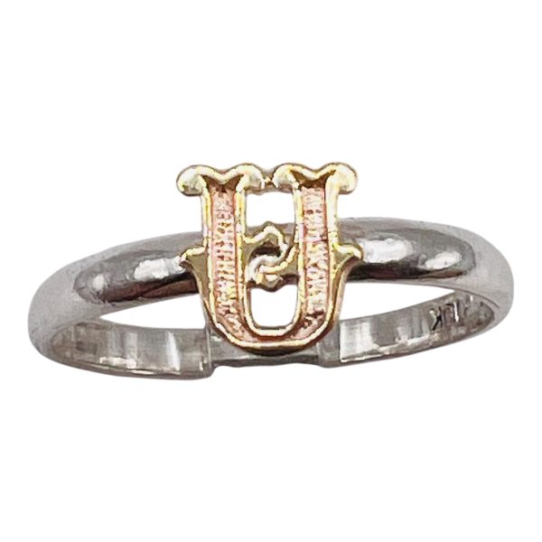 Initial Ring "U" 10k Gold Letter, sz 6.25 | 1.5mm Silver Band - Image 2