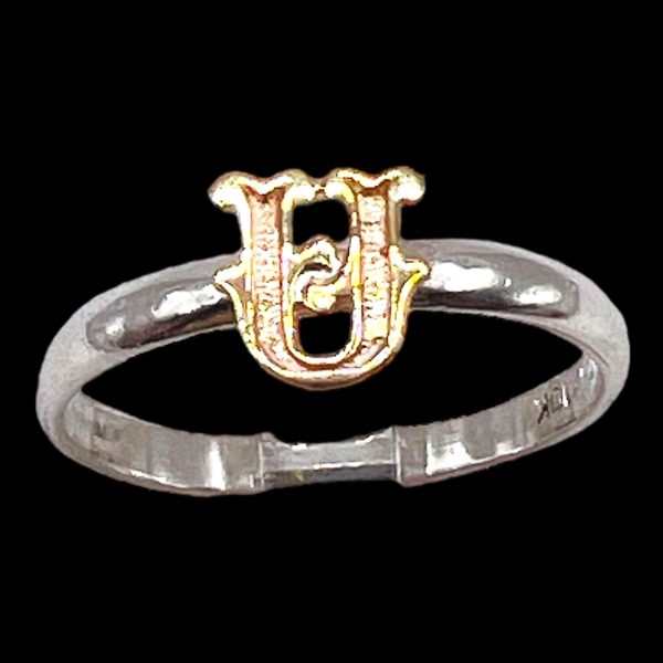 Initial Ring "U" 10k Gold Letter, sz 6.25 | 1.5mm Silver Band - Image 3