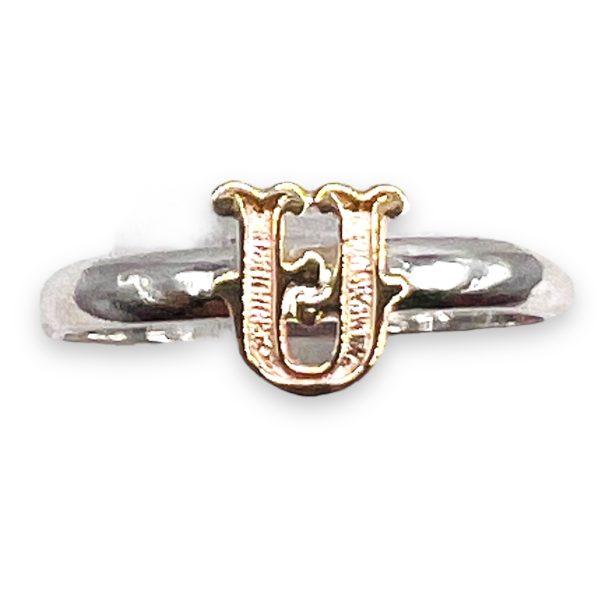 Initial Ring "U" 10k Gold Letter, sz 6.25 | 1.5mm Silver Band