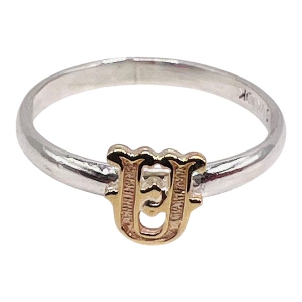 Initial Ring "U" 10k Gold Letter, sz 6.25 | 1.5mm Silver Band - Image 6