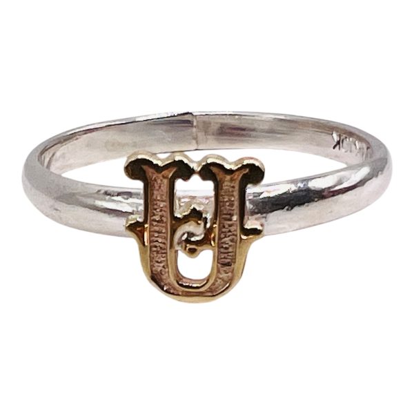 Initial Ring "U" 10k Gold Letter, sz 6.25 | 1.5mm Silver Band - Image 11