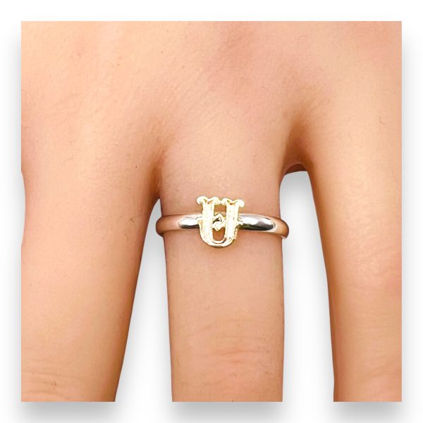 Initial Ring "U" 10k Gold Letter, sz 6.25 | 1.5mm Silver Band - Image 12