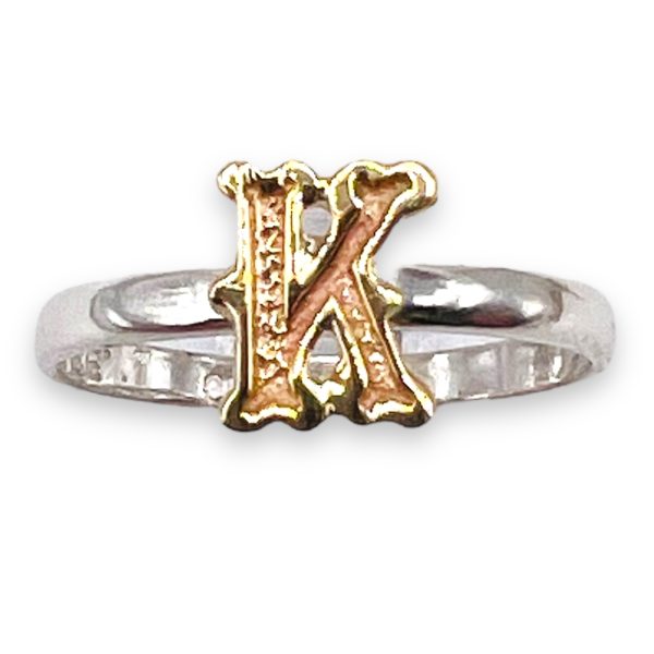 Alphabet Ring "K" 10k Gold Initials, sz 5.75 | 1.5mm Band - Image 2