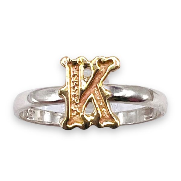 Alphabet Ring "K" 10k Gold Initials, sz 5.75 | 1.5mm Band - Image 3