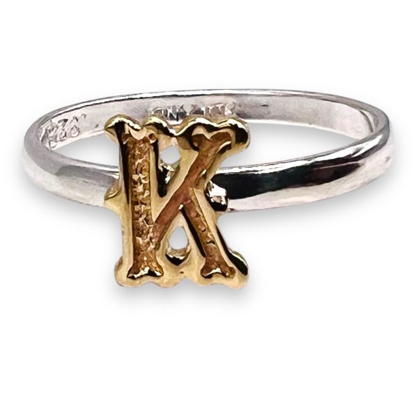 Alphabet Ring "K" 10k Gold Initials, sz 5.75 | 1.5mm Band