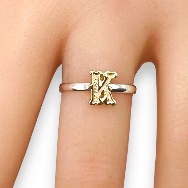 Alphabet Ring "K" 10k Gold Initials, sz 5.75 | 1.5mm Band - Image 9