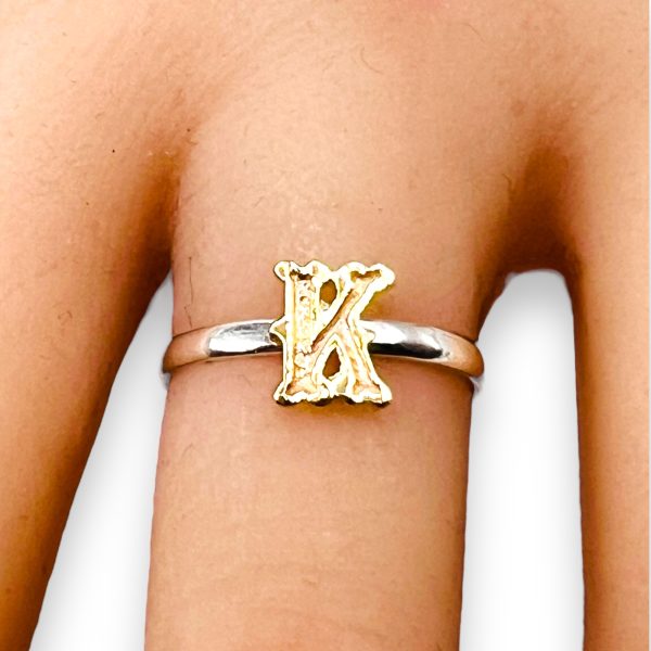 Alphabet Ring "K" 10k Gold Initials, sz 5.75 | 1.5mm Band - Image 12