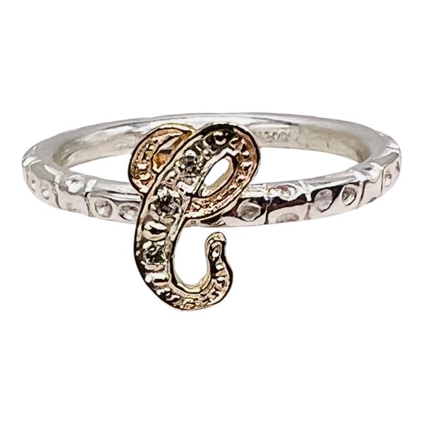 Initial Ring "C" Gold & Diamond Letter, Size 8.75 | Silver