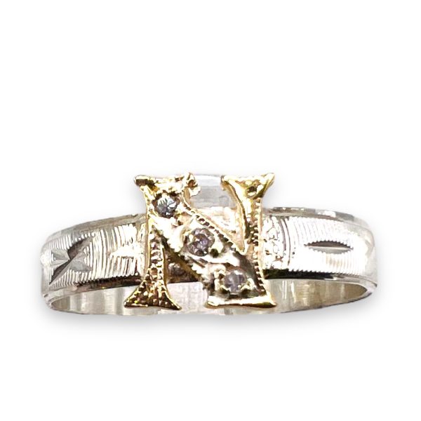 Initial Ring "N" Gold & Diamond Letter, Size 6.25 | Silver