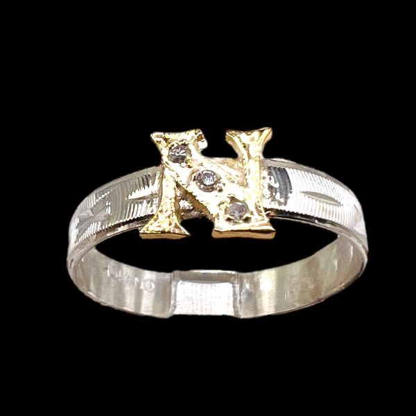 Initial Ring "N" Gold & Diamond Letter, Size 6.25 | Silver - Image 2