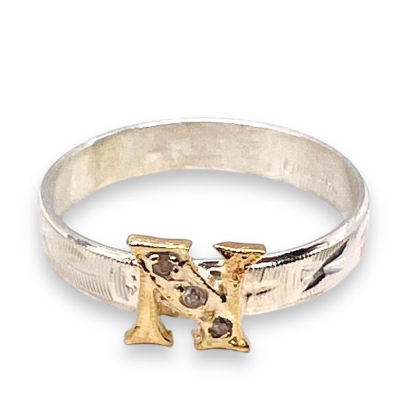 Initial Ring "N" Gold & Diamond Letter, Size 6.25 | Silver - Image 5