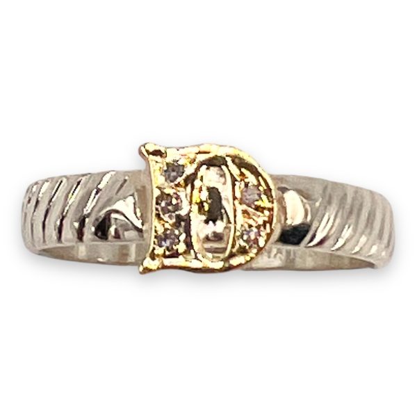 Initial Ring "D" 10k Gold Diamond Letter, Size 7.75 | Silver