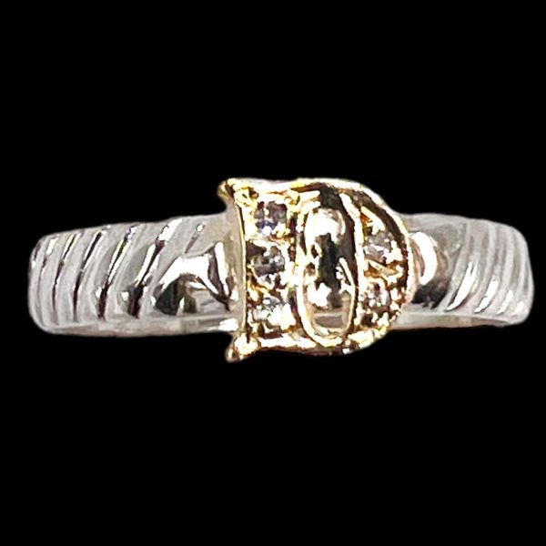 Initial Ring "D" 10k Gold Diamond Letter, Size 7.75 | Silver - Image 2