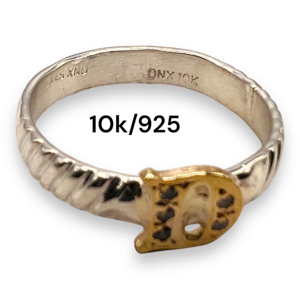 Initial Ring "D" 10k Gold Diamond Letter, Size 7.75 | Silver - Image 4