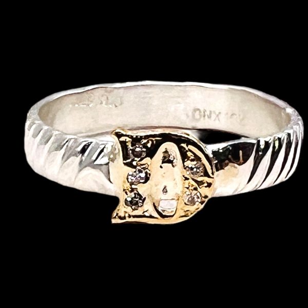 Initial Ring "D" 10k Gold Diamond Letter, Size 7.75 | Silver - Image 5