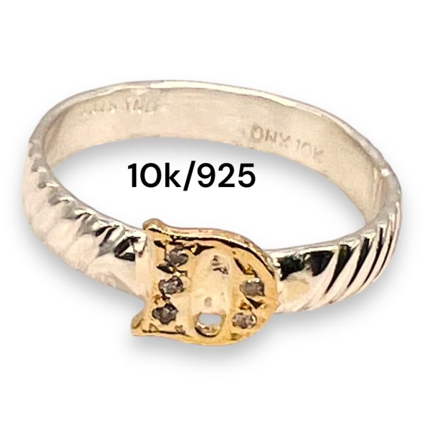 Initial Ring "D" 10k Gold Diamond Letter, Size 7.75 | Silver - Image 6