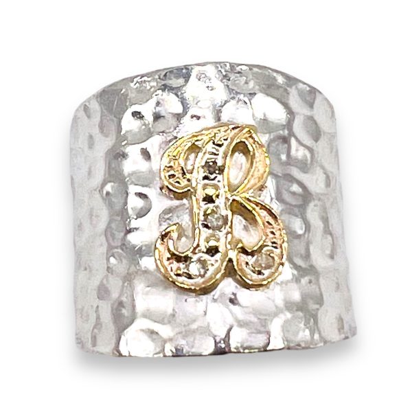 Initial Ring 10k Gold & Diamond Pave Letter "B", Size 5.5 - Image 3