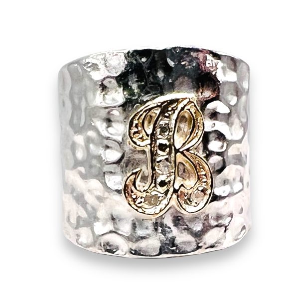 Initial Ring 10k Gold & Diamond Pave Letter "B", Size 5.5 - Image 9