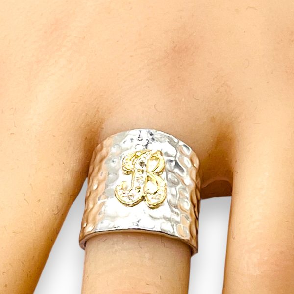 Initial Ring 10k Gold & Diamond Pave Letter "B", Size 5.5 - Image 2