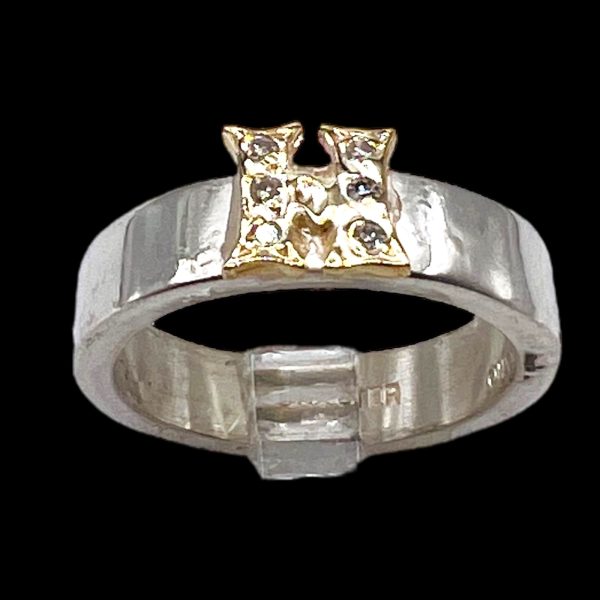 Initial Ring "H" 10k Gold Diamond Letter, Size 5.75 | Silver - Image 2