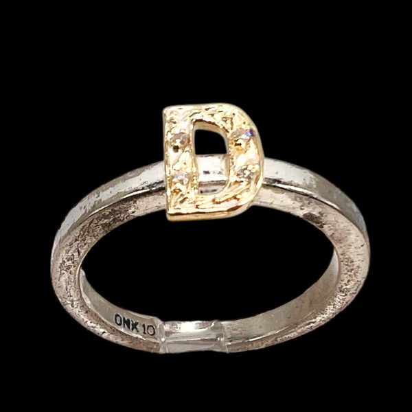 Initial Ring "D" 10k Gold & Diamond Letter, Size 7.5 - Image 4