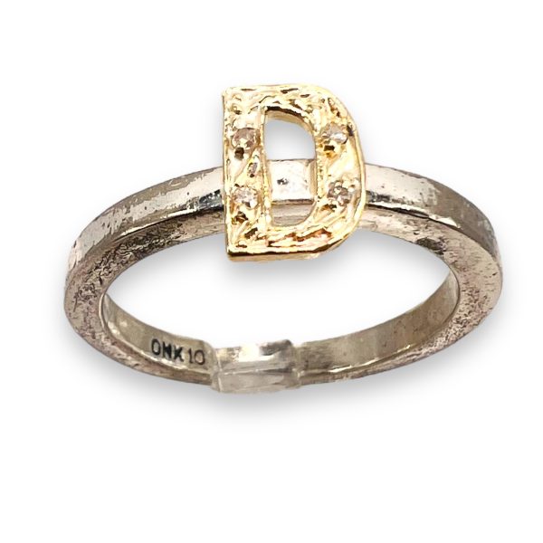 Initial Ring "D" 10k Gold & Diamond Letter, Size 7.5