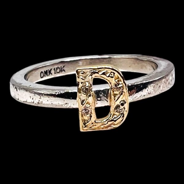 Initial Ring "D" 10k Gold & Diamond Letter, Size 7.5 - Image 14