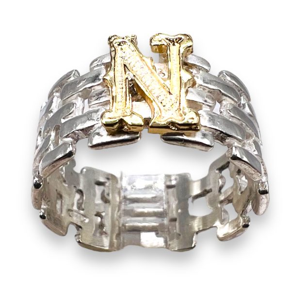 Initial Ring "N" Gold & Diamond Letter, Size 8 | 925 Silver - Image 13