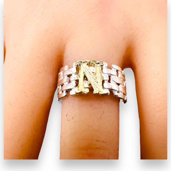 Initial Ring "N" Gold & Diamond Letter, Size 8 | 925 Silver - Image 5