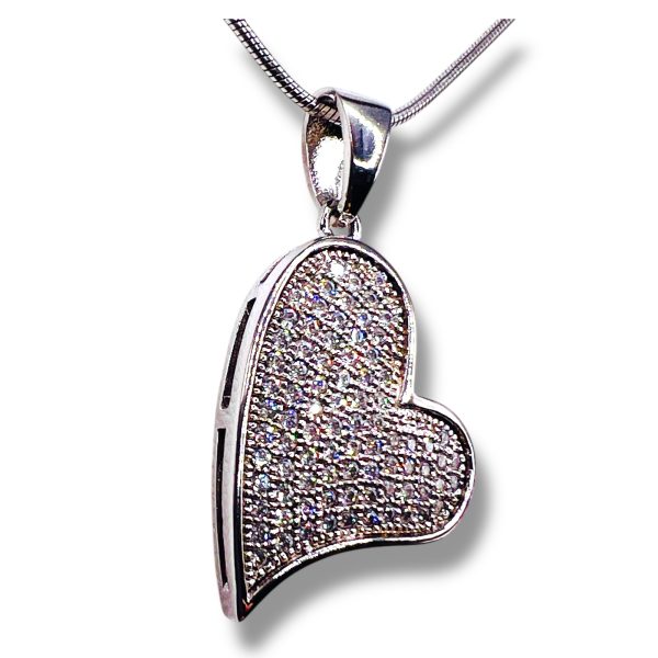 Sterling Silver Cubic Zirconia Tilted Heart Pendant Necklace - Image 4