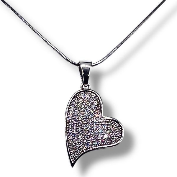 Sterling Silver Cubic Zirconia Tilted Heart Pendant Necklace - Image 5