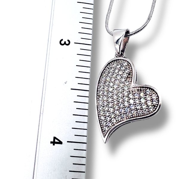 Sterling Silver Cubic Zirconia Tilted Heart Pendant Necklace - Image 6