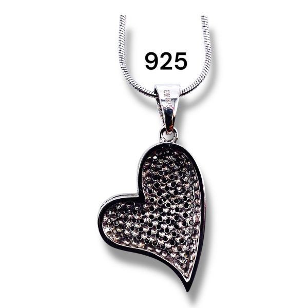 Sterling Silver Cubic Zirconia Tilted Heart Pendant Necklace - Image 9