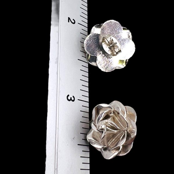 925 Sterling Silver Rose Flower Earrings | Post Stud Closure - Image 9