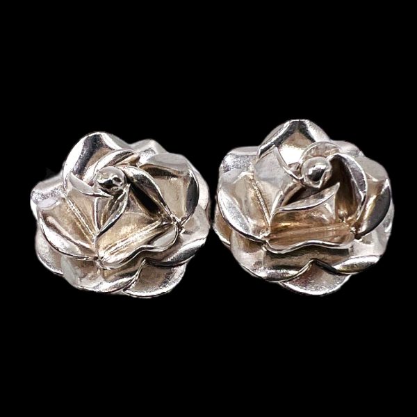 925 Sterling Silver Rose Flower Earrings | Post Stud Closure - Image 2