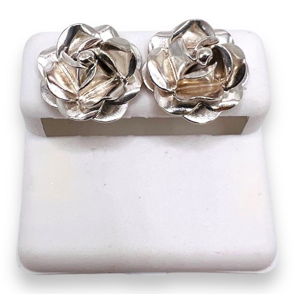 925 Sterling Silver Rose Flower Earrings | Post Stud Closure - Image 7