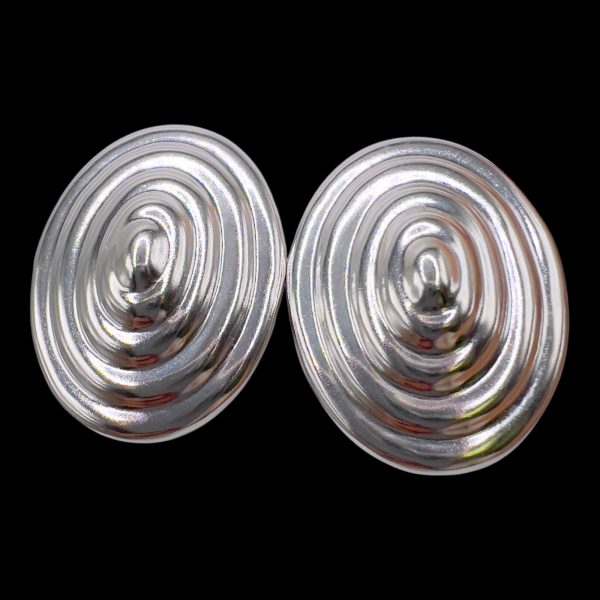 Art Deco Large Disc Twirl Design Earrings | Silver Clip-on - Image 3